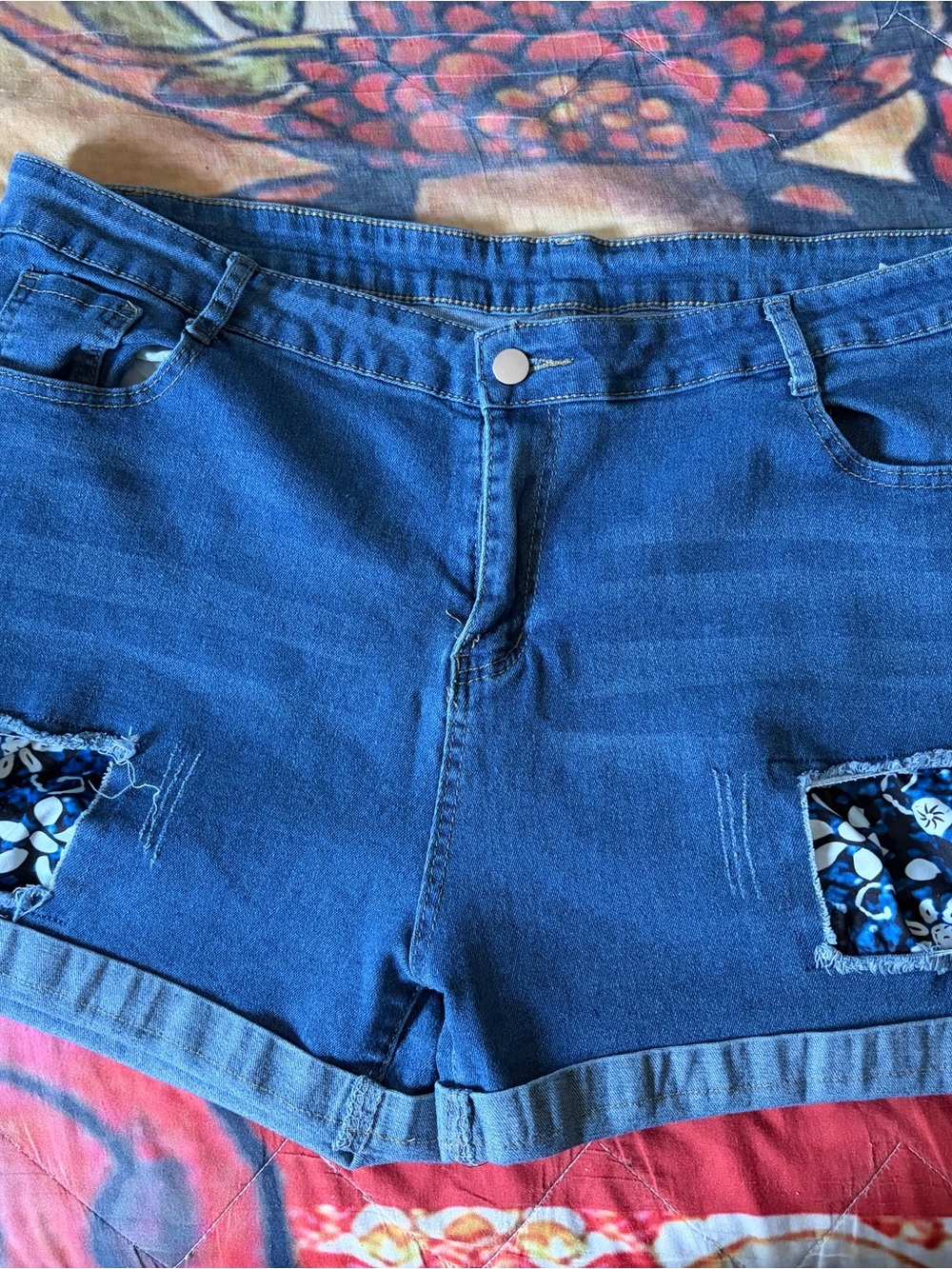 Women’s Blue Denim Shorts with Patch Detail